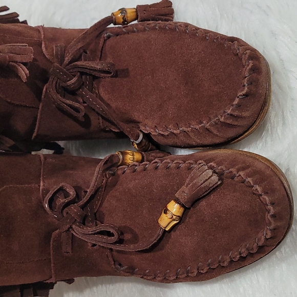 Authentic Gucci Babouska Hysteria Fringe Brown  bamboo Suede Boots - Picture 8 of 16